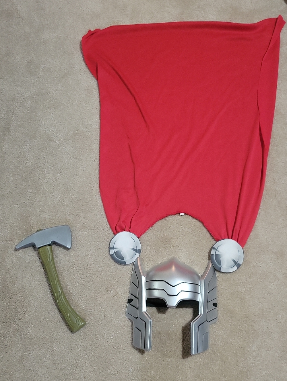 Marvel Avengers Thor Helmet/mask and Cape Costume.*** Axe Is In Fair Condition.